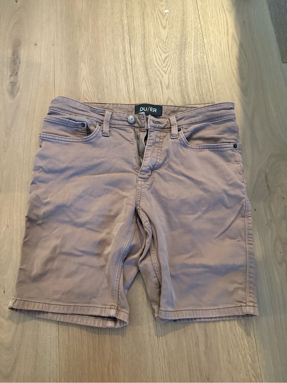 Du/er Men's-Inspired Women's Stretch Shorts in Mauve Taupe